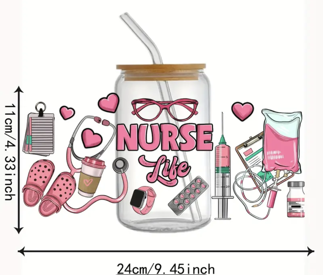 16 oz Glass Cup with Bamboo Lid β Nurse Edition! | Libby Cup | Beer Can Glass | Gift for Mother's Day | Glass Cup for Nurse