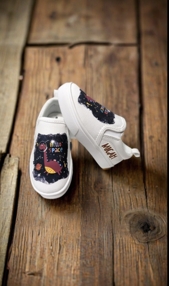 Personalized Space Dinosaur Shoes β Custom Name Sneakers for Toddlers || Add Name || Kids Shoes