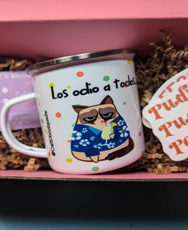 Enamel Cup | Gift | Grumpy cat | Enamel mug | cat mug | metal cat mug | metal cat cup | kitty mug | 12oz | Los Odio a todos. Es en serio