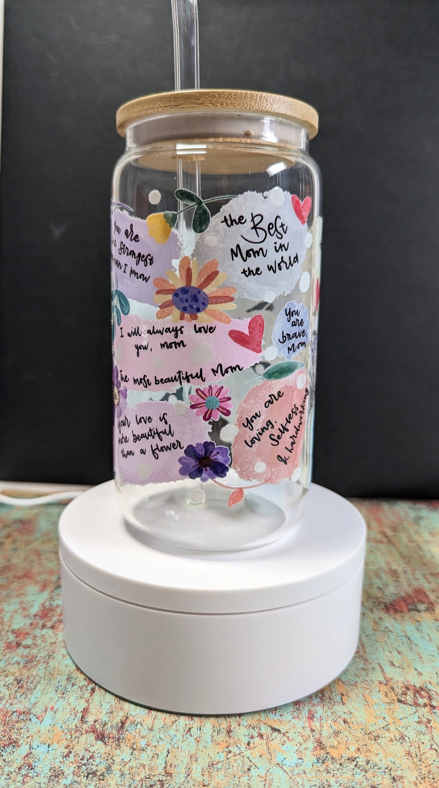 MOM Daily Affirmations | Mom Affirmations Tumbler |  Mother's Day Gift, 16oz Tumbler Gift, Best Mom Ever Glass Tumbler