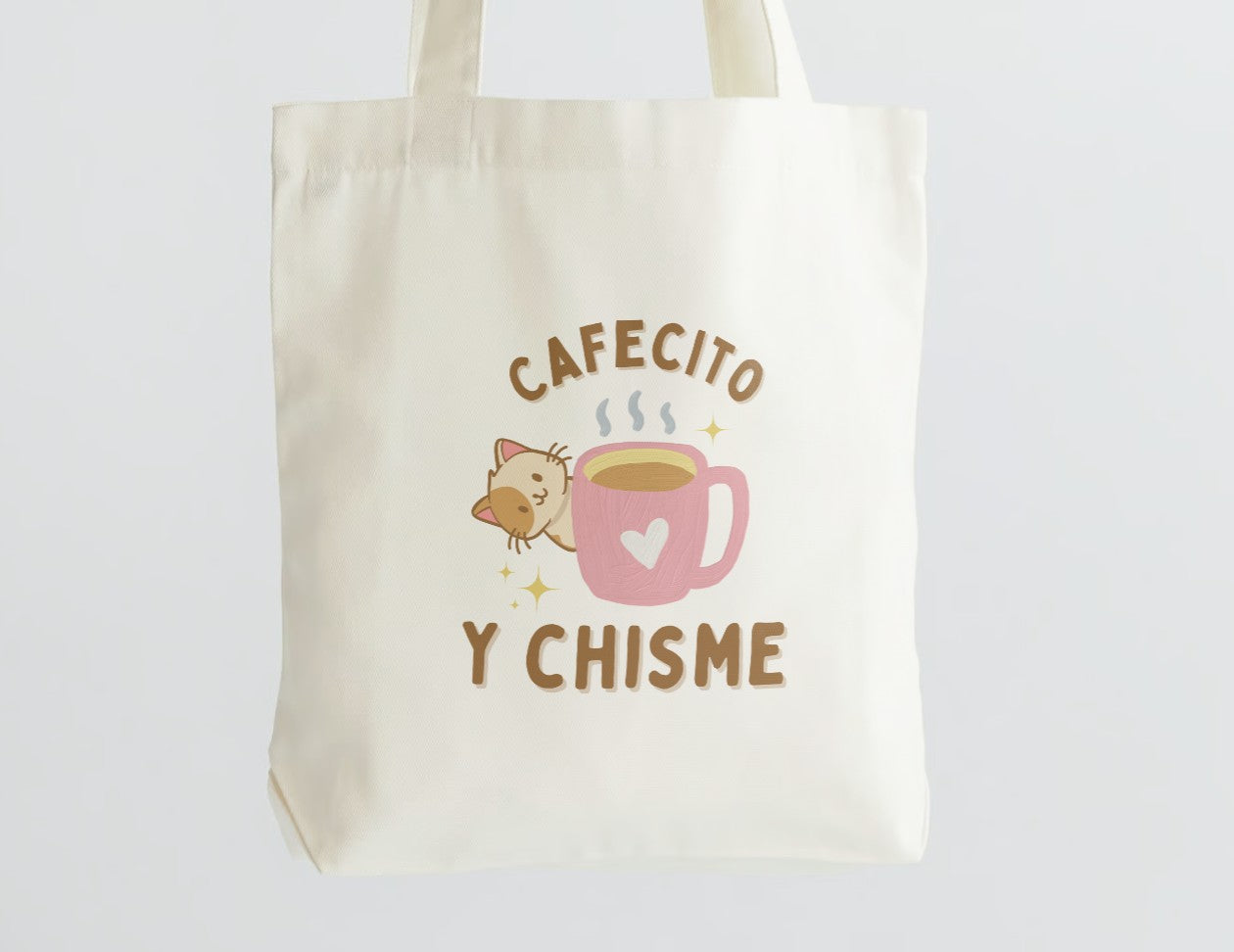 Brown, Pink Coffee Cute and Friendly Funny Double-sided Tote Bag 15"W x 16"H