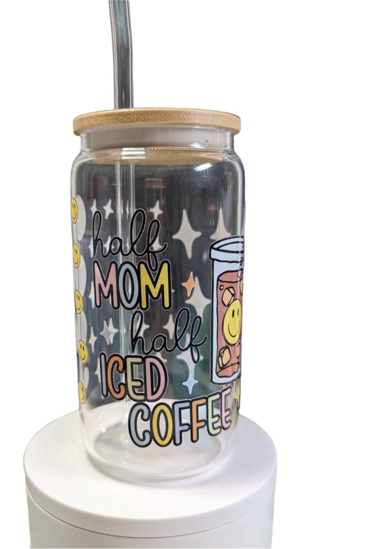 Half Mom Half Iced Coffee Can Glass| Mother's Day Gif | Mom's Day| Coffee Lover| Cool Mom