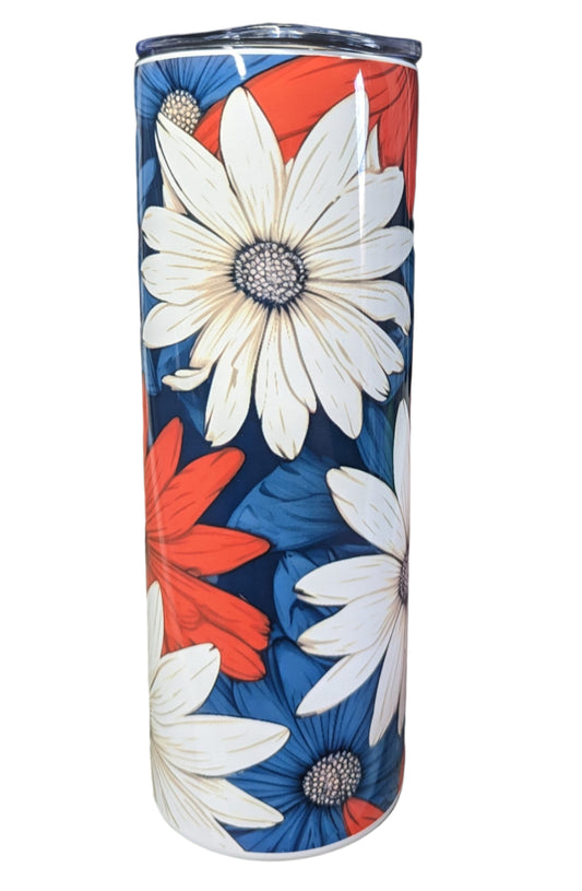 Flower Tumbler | 4th of July | Patriot Tumbler | USA Colors | 20oz Tumbler | Sublimination Tumbler