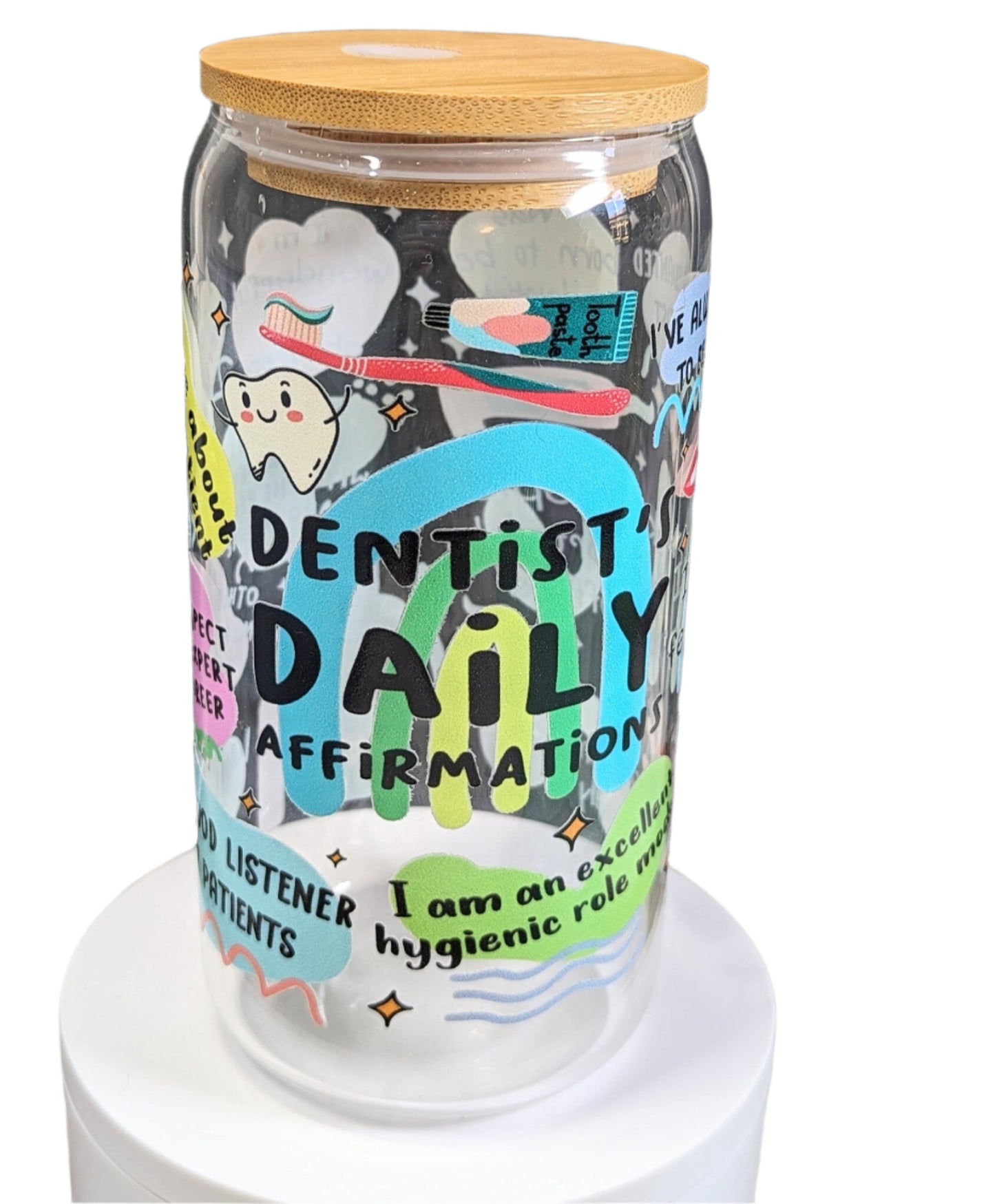 Dentist Daily Affirmations | Cup | Glass Gup | Gift | 16oz Glass Can