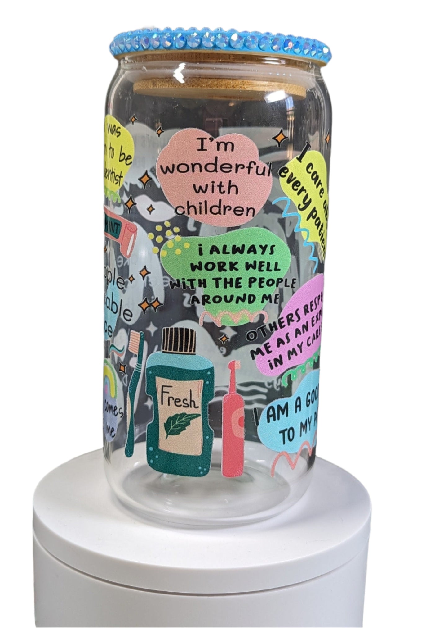 Dentist Daily Affirmations | Cup | Glass Gup | Gift | 16oz Glass Can