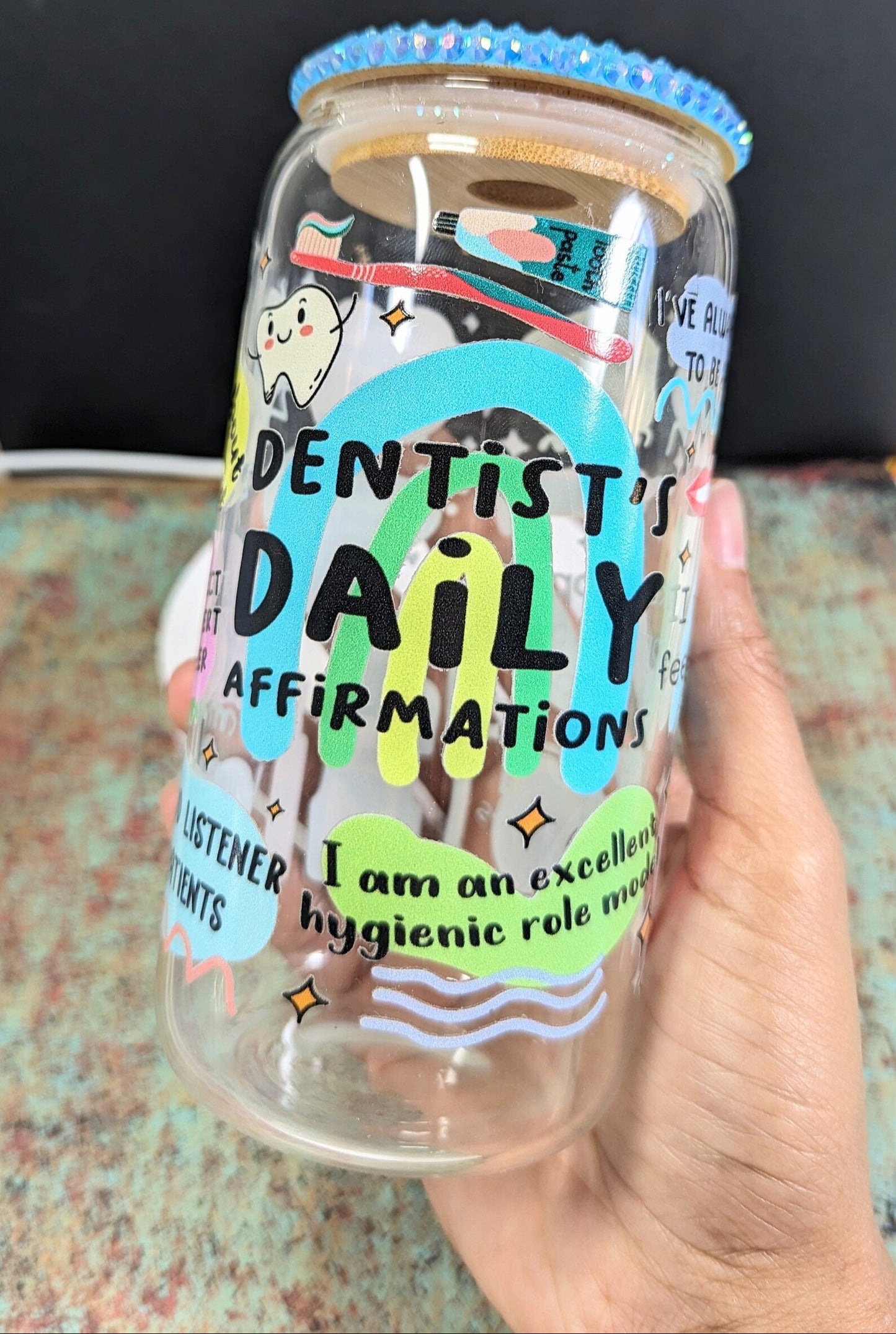 Dentist Daily Affirmations | Cup | Glass Gup | Gift | 16oz Glass Can