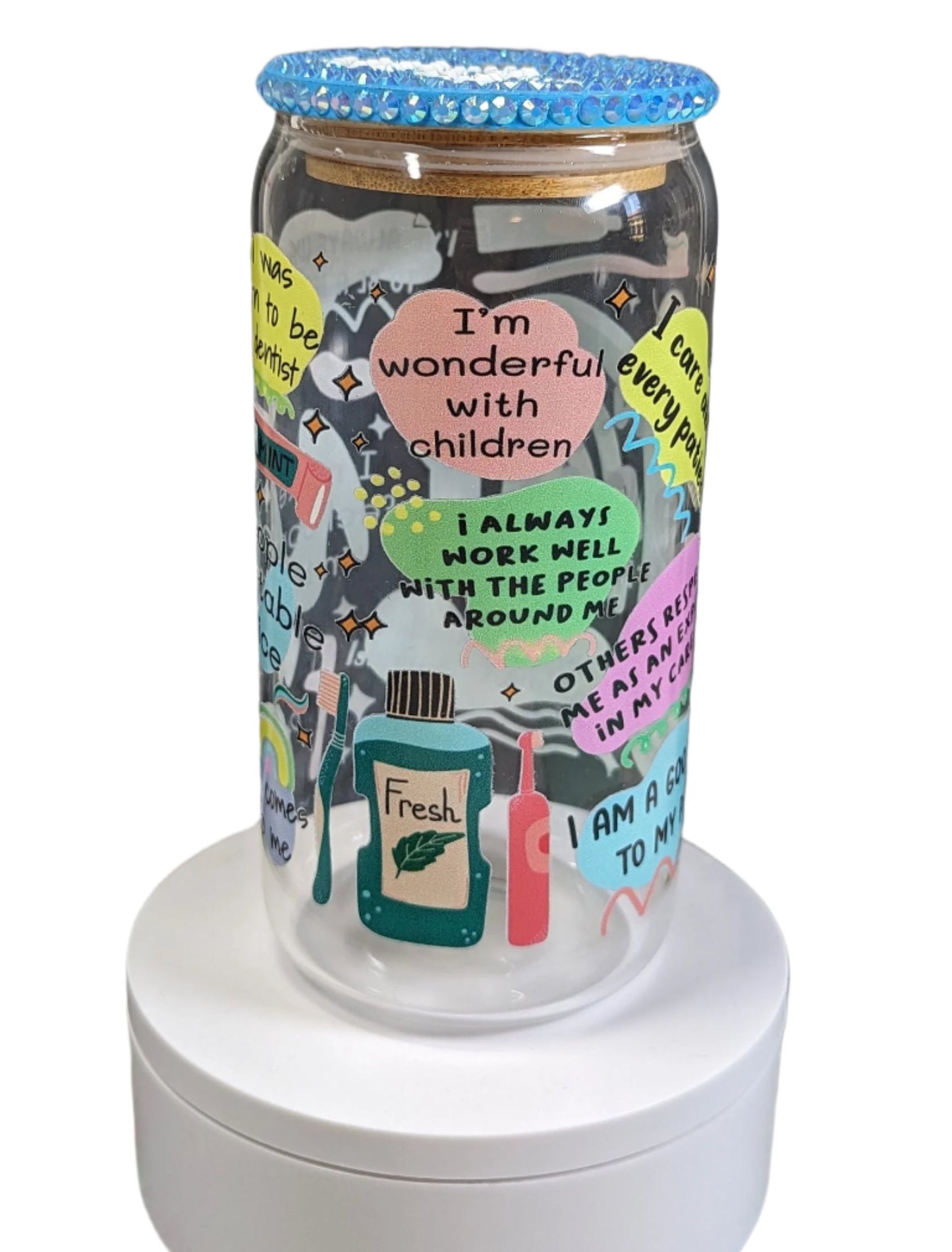 Dentist Daily Affirmations | Cup | Glass Gup | Gift | 16oz Glass Can