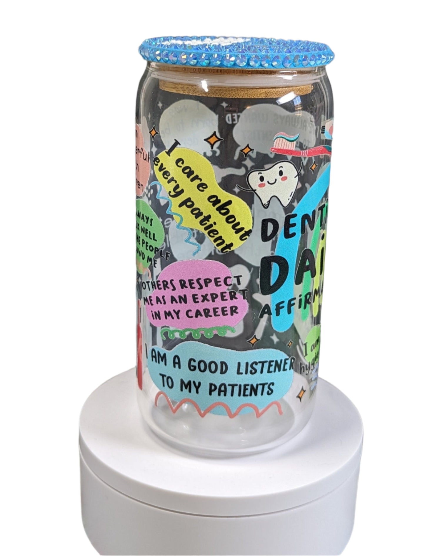 Dentist Daily Affirmations | Cup | Glass Gup | Gift | 16oz Glass Can