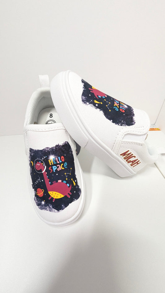 Personalized Space Dinosaur Shoes – Custom Name Sneakers for Toddlers || Add Name || Kids Shoes