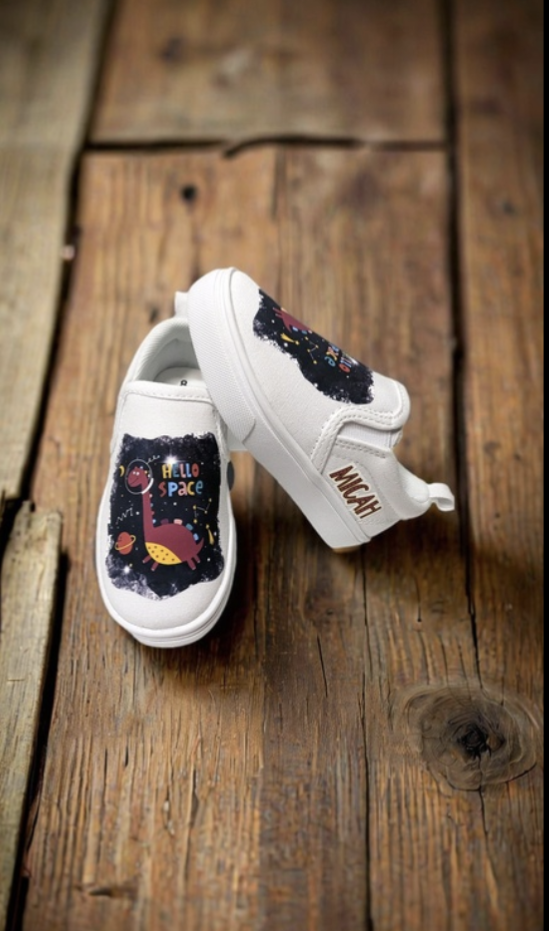 Personalized Space Dinosaur Shoes – Custom Name Sneakers for Toddlers || Add Name || Kids Shoes